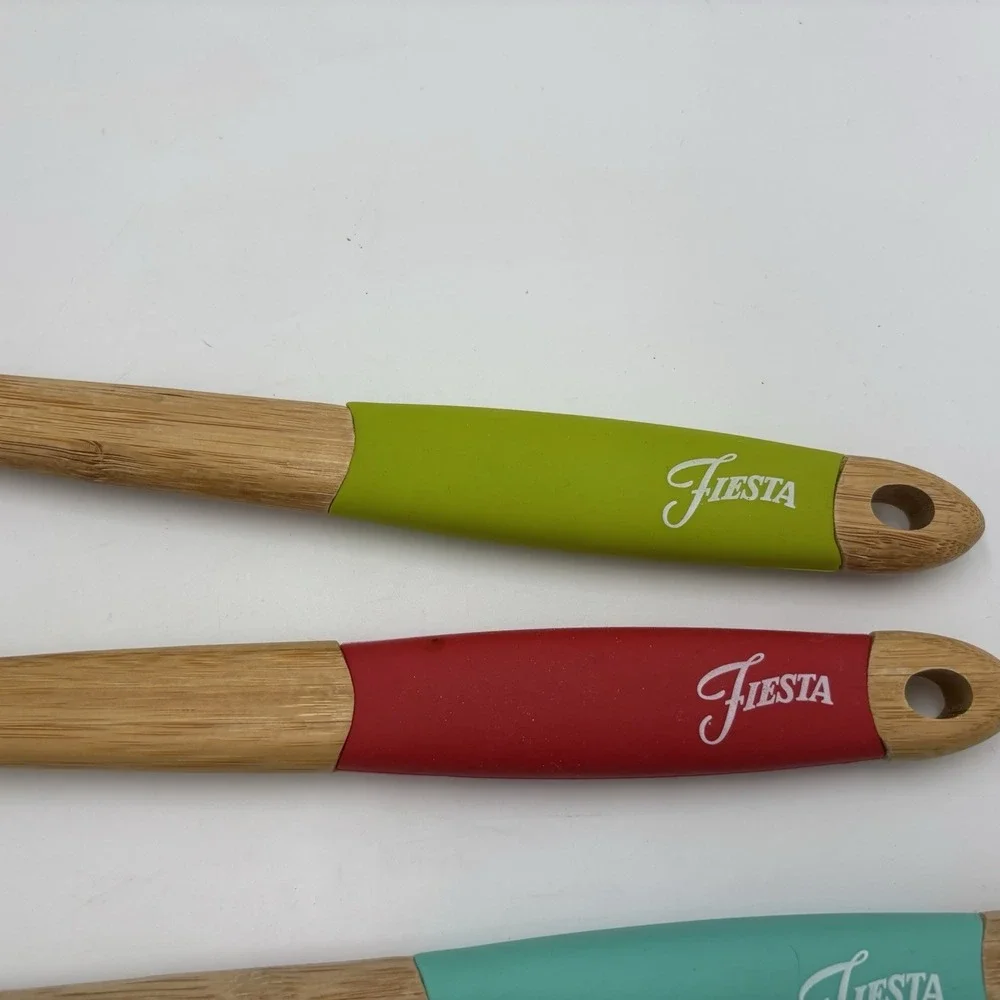 Fiesta Multicolor Bamboo & Silicone Kitchenware Cooking Utensils Set Of 4 Pieces